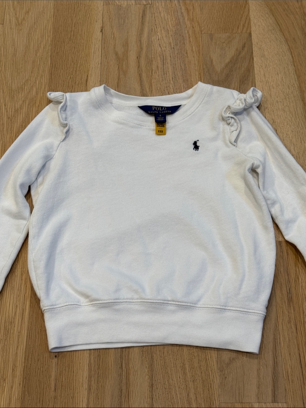 Polo by Ralph Lauren Girl's Sweatshirt with Navy Pony and Ruffle Shoulders